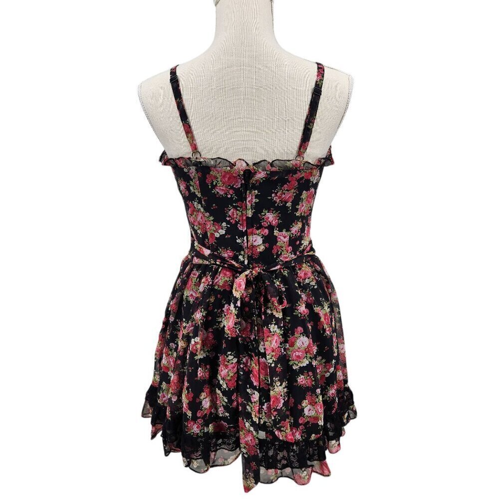 Tripp Nyc Daang Goodman Romantic Rose Garden Floral Dress Size S Lace Trim Goth - Picture 7 of 16